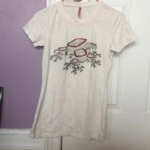 Slim White Top with Black script and red jewels